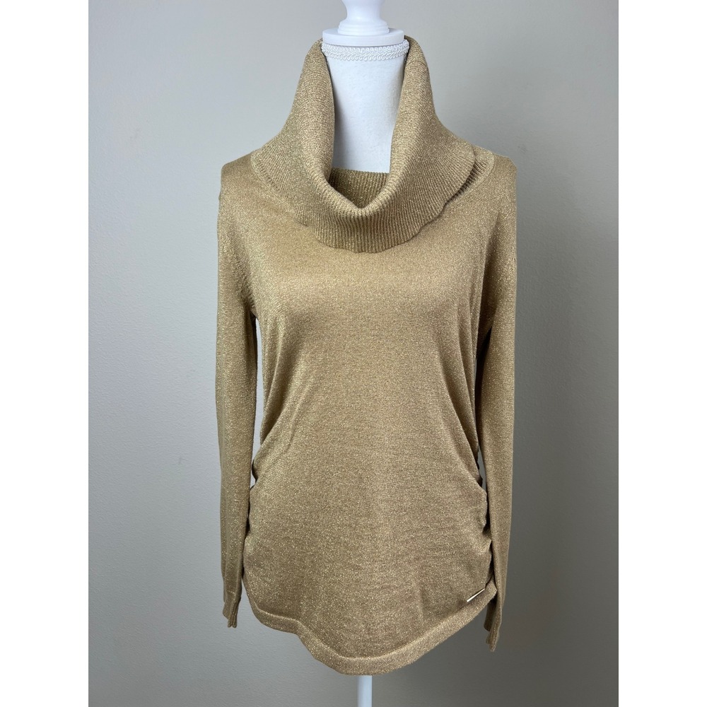 Michael Kors Gold Shimmer‎ Cowl Neck Sweater S Soft Glam Resort Evening Knit